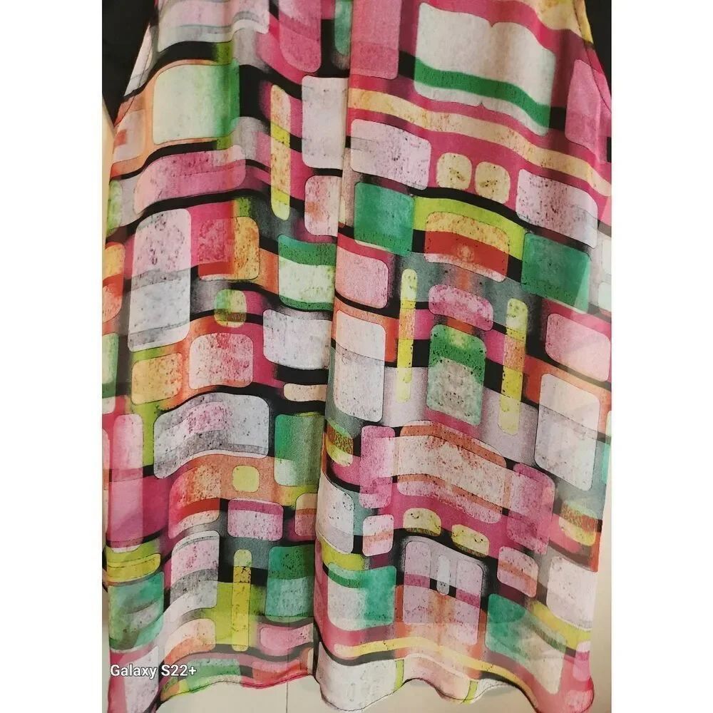 F9 Soft Works bright multicolored sheer lined tank blouse black contrast trim - Picture 9 of 11